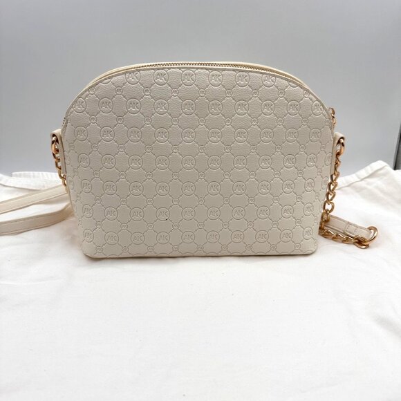 Anne Klein Triple Compartment Crossbody Bag Gold Chain Strap Monogram Design - Picture 4 of 13